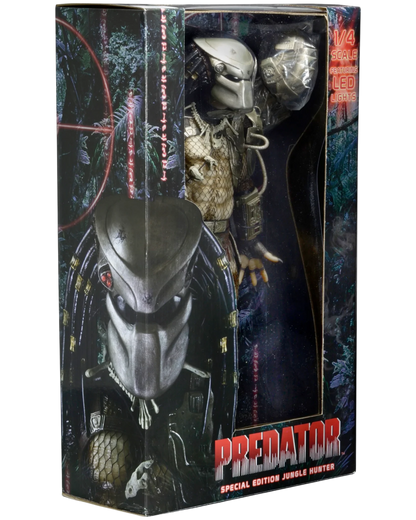 VaultifyUK NECA Predator Jungle Hunter 1/4 scale collectible figure in window display box with LED light-up feature