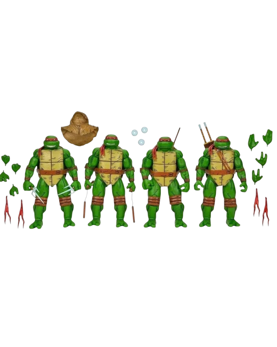 VaultifyUK NECA TMNT Mirage Comics 4-pack action figures with signature weapons, interchangeable parts, and accessories