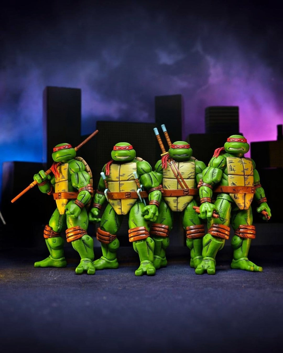 VaultifyUK NECA TMNT Mirage Comics 4-pack action figures featuring Leonardo, Raphael, Michelangelo, and Donatello.