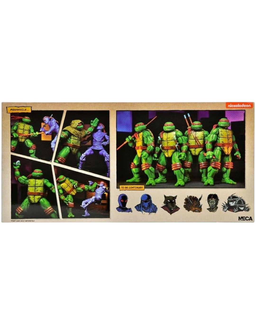 VaultifyUK NECA TMNT Mirage Comics 4-pack action figure packaging showing dynamic poses and character portraits