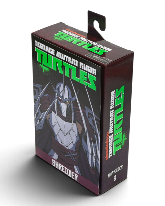 VaultifyUK NECA TMNT 2012 Shredder action figure packaging featuring character artwork and series branding