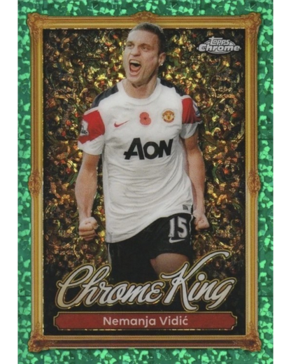 VaultifyUK Topps Premier League 2025/26 Nemanja Vidic Chrome King Emerald Gemstone trading card with green finish.