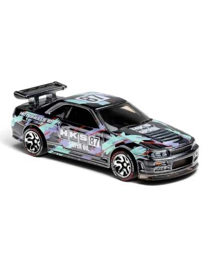 VaultifyUK Hot Wheels iD Nissan Skyline GT-R BNR34 die-cast car with HKS livery and NFC-enabled base