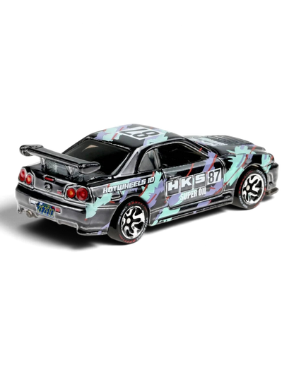 VaultifyUK Hot Wheels iD Nissan Skyline GT-R BNR34 die-cast car with HKS livery and NFC-enabled base