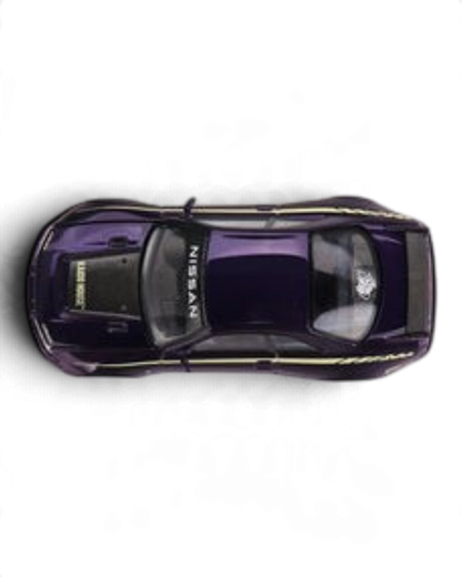 VaultifyUK Kaido House x MINI GT Nissan Skyline GT-R R33 Kaido Works V1 diecast car in purple, top view