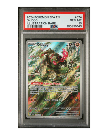 VaultifyUK PSA 10 Gem Mint Okidogi 074/064 Illustration Rare card from the 2024 Pokemon Shrouded Fable set.