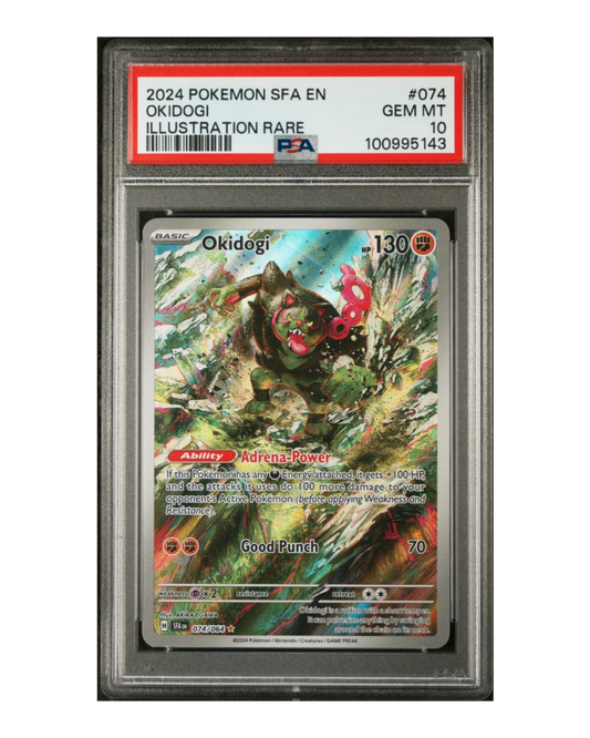 VaultifyUK PSA 10 Gem Mint Okidogi 074/064 Illustration Rare card from the 2024 Pokemon Shrouded Fable set.
