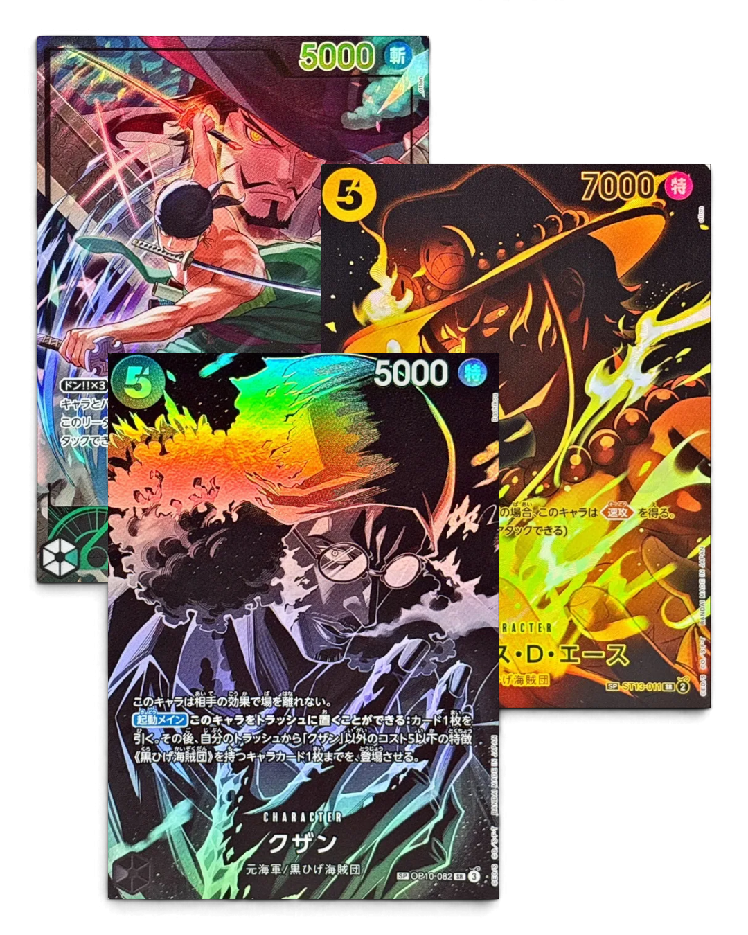 VaultifyUK One Piece OP-12 Legacy of the Master Japanese booster pack cards featuring Zoro, Ace, and Kuzan artwork.