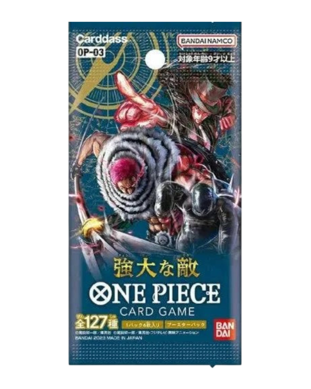 VaultifyUK Japanese One Piece OP-03 Pillars of Strength booster pack featuring Charlotte Katakuri and Sabo artwork