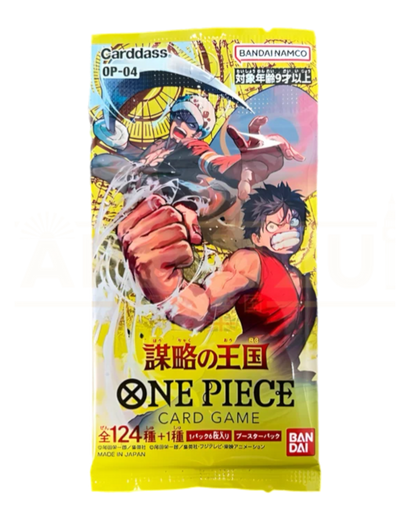 VaultifyUK One Piece Card Game OP-04 Kingdoms of Intrigue Japanese booster pack featuring Luffy and Trafalgar Law