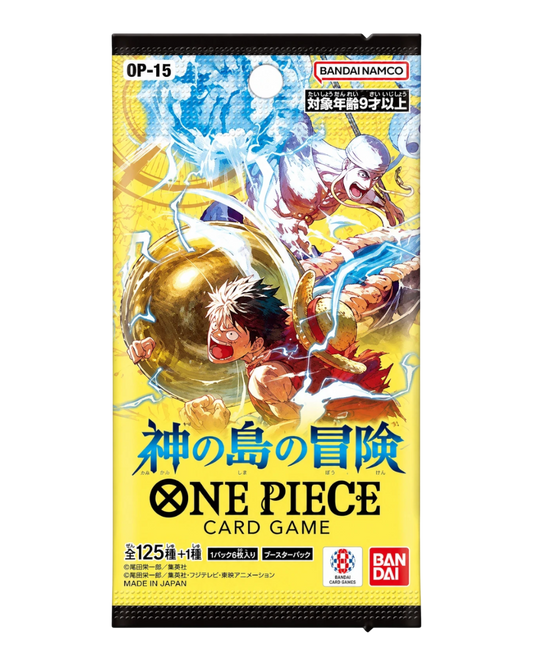 VaultifyUK ONE PIECE OP-15 Adventure on KAMI's Island Japanese booster pack featuring Luffy and Enel artwork