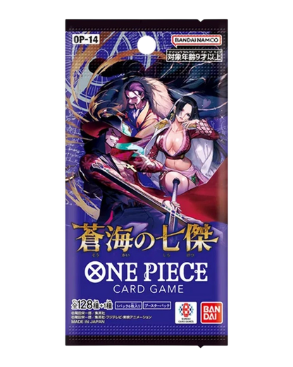 VaultifyUK ONE PIECE OP-14 The Azure Sea's Seven Japanese booster pack featuring Seven Warlords of the Sea artwork.