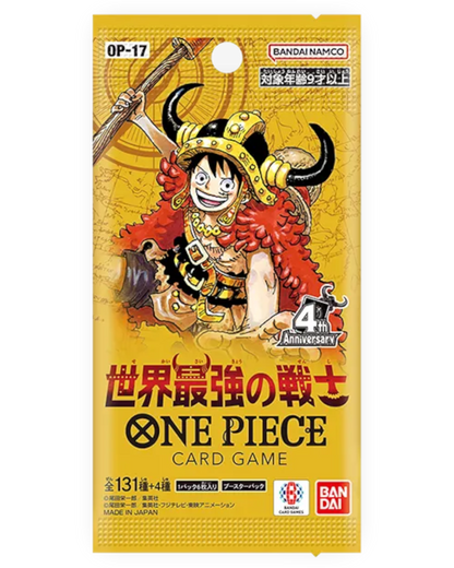 VaultifyUK One Piece OP-17 The World's Strongest Warriors booster pack featuring Luffy in Elbaf-arc attire.