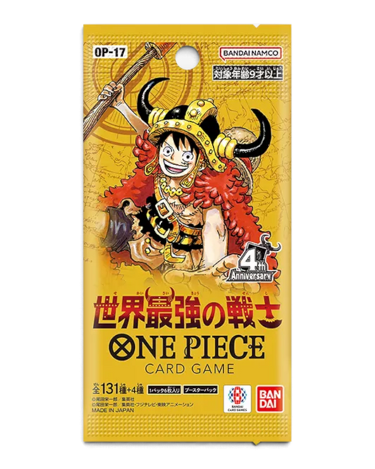 VaultifyUK One Piece OP-17 The World's Strongest Warriors booster pack featuring Luffy in Elbaf-arc attire.