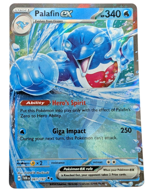 VaultifyUK Palafin ex 061/167 holofoil trading card from Scarlet & Violet Twilight Masquerade in near mint condition.