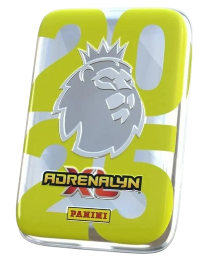 VaultifyUK sealed Panini Adrenalyn XL 2025 Premier League mini tin with lime green and silver branding