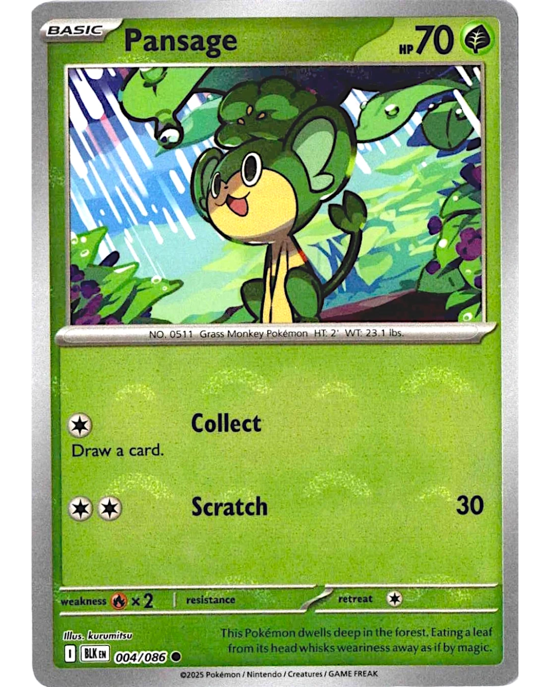 VaultifyUK Pansage 004/086 Black Bolt Poké Ball reverse holo Pokémon trading card with green grass-type design