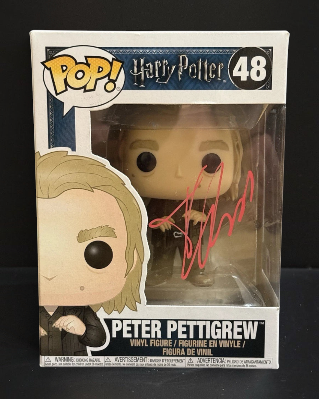 VaultifyUK Peter Pettigrew #48 Funko Pop signed in red marker by Timothy Spall with SWAU authentication hologram