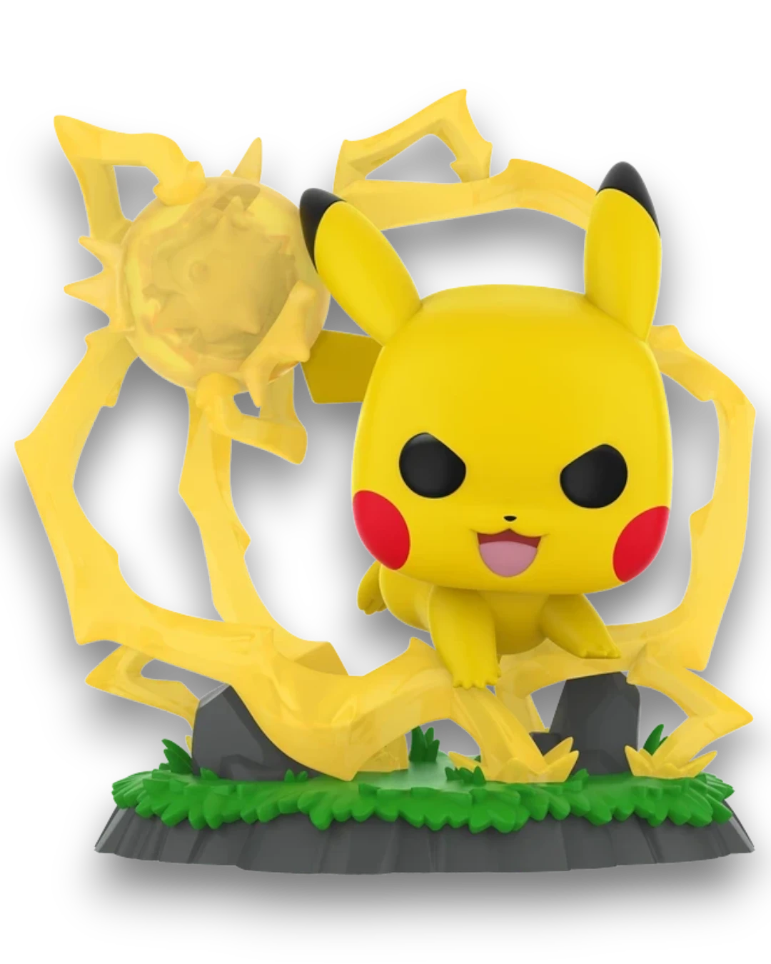 VaultifyUK Pokémon Pikachu #1127 Funko Pop! Premium figure with yellow lightning effects on a grassy base