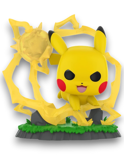 VaultifyUK Pokémon Pikachu #1127 Funko Pop! Premium figure with yellow lightning effects on a grassy base