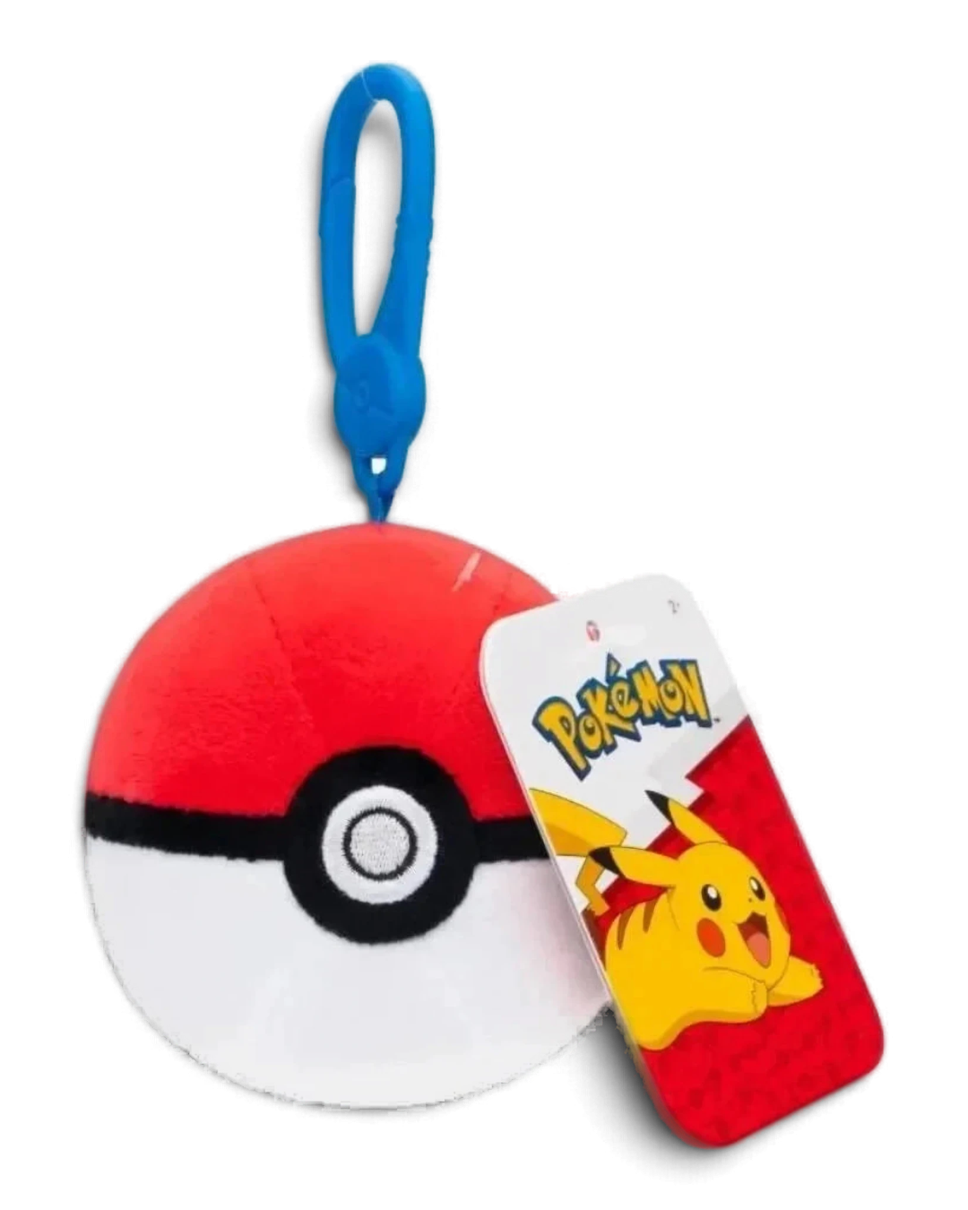 VaultifyUK Pokémon Poké Ball plush bag clip with blue plastic attachment and official character swing tag