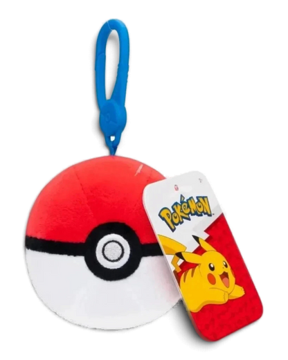 VaultifyUK Pokémon Poké Ball plush bag clip with blue plastic attachment and official character swing tag