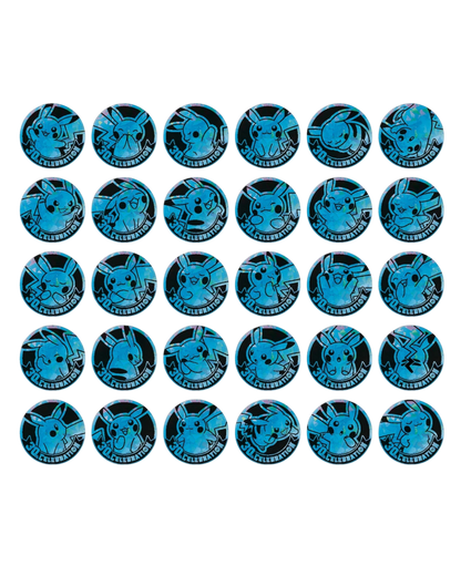 VaultifyUK Pokémon 30th Celebration collectible Pikachu coins featuring thirty unique holographic artist designs