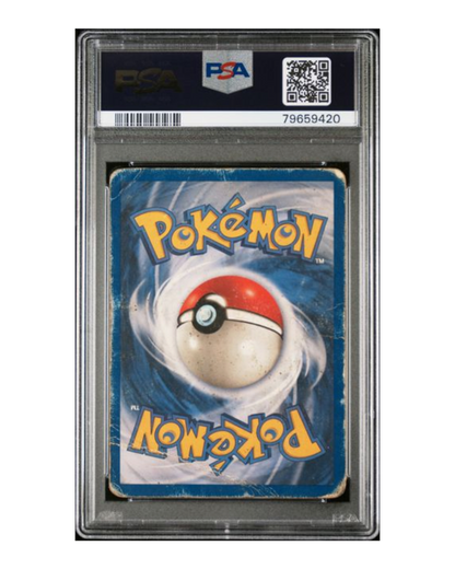 VaultifyUK 1999 Pokémon Base Set Blastoise holographic card back view in a PSA 1 graded slab