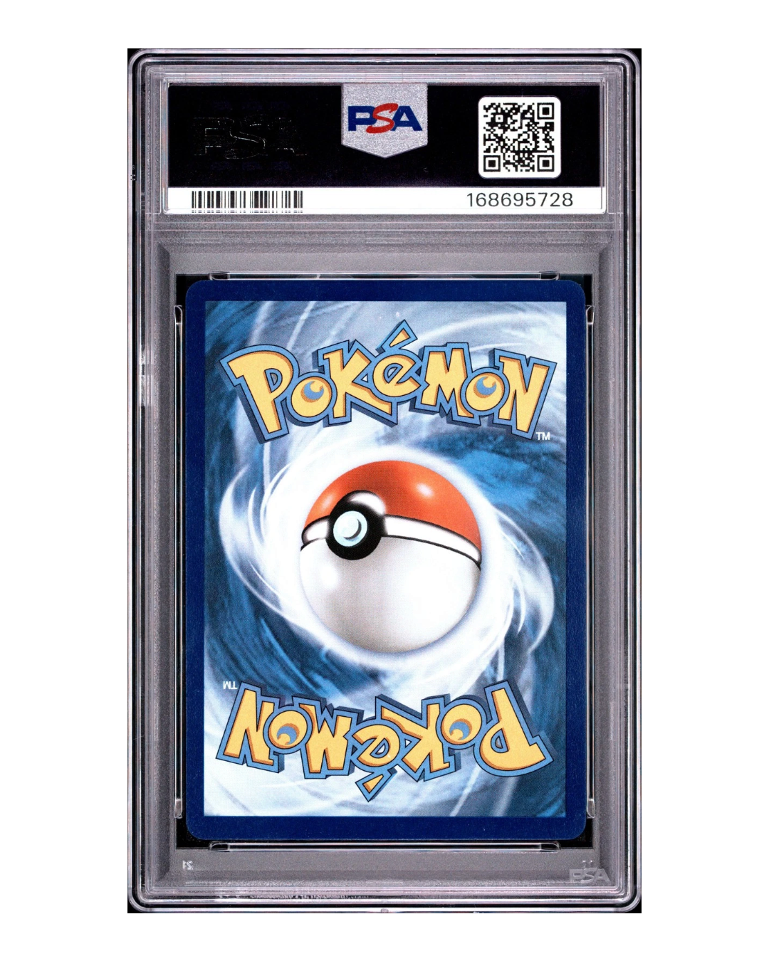 VaultifyUK PSA 10 graded Pokemon card back featuring the classic blue and white swirl design in a protective slab