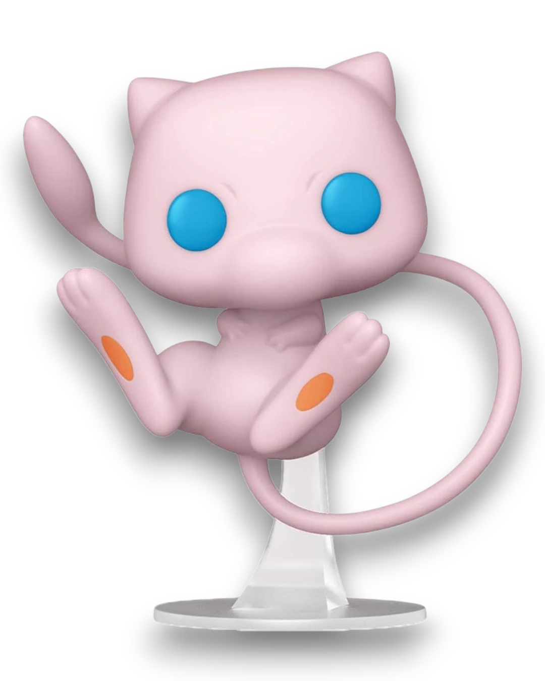 VaultifyUK Pokémon Mew Funko Pop vinyl figure in a floating pose with pale pink body and bright blue eyes
