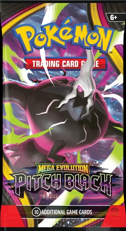 VaultifyUK Pokémon TCG Mega Evolution Pitch Black booster pack featuring Mega Darkrai ex artwork