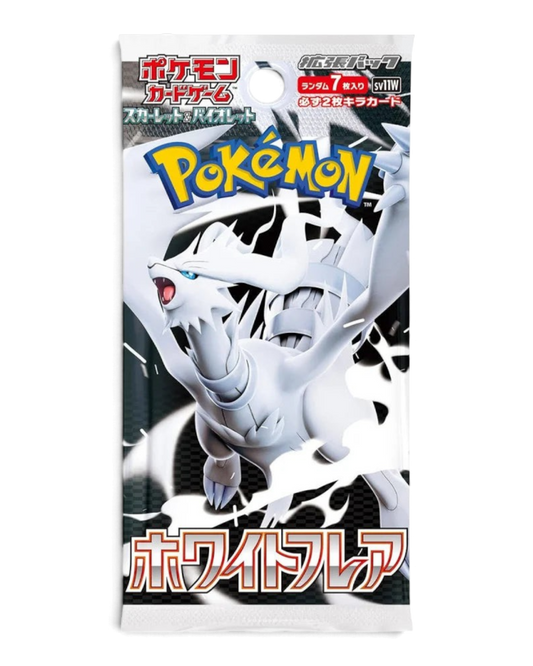 VaultifyUK Pokémon TCG White Flare Japanese booster pack featuring Reshiram artwork on a white and black background