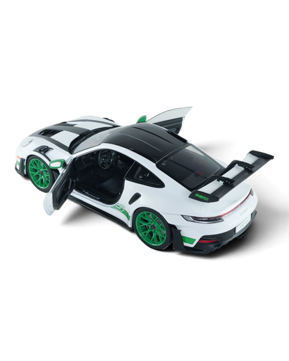 VaultifyUK Solido 1:18 scale white and Python Green Porsche 911 GT3 RS model car with opening doors