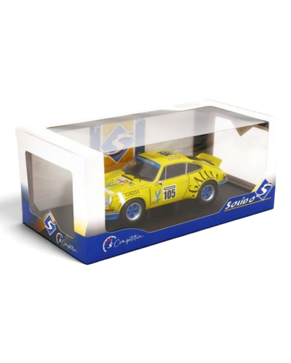 VaultifyUK 1:18 scale yellow Porsche 911 RSR #105 diecast model car in its original display box