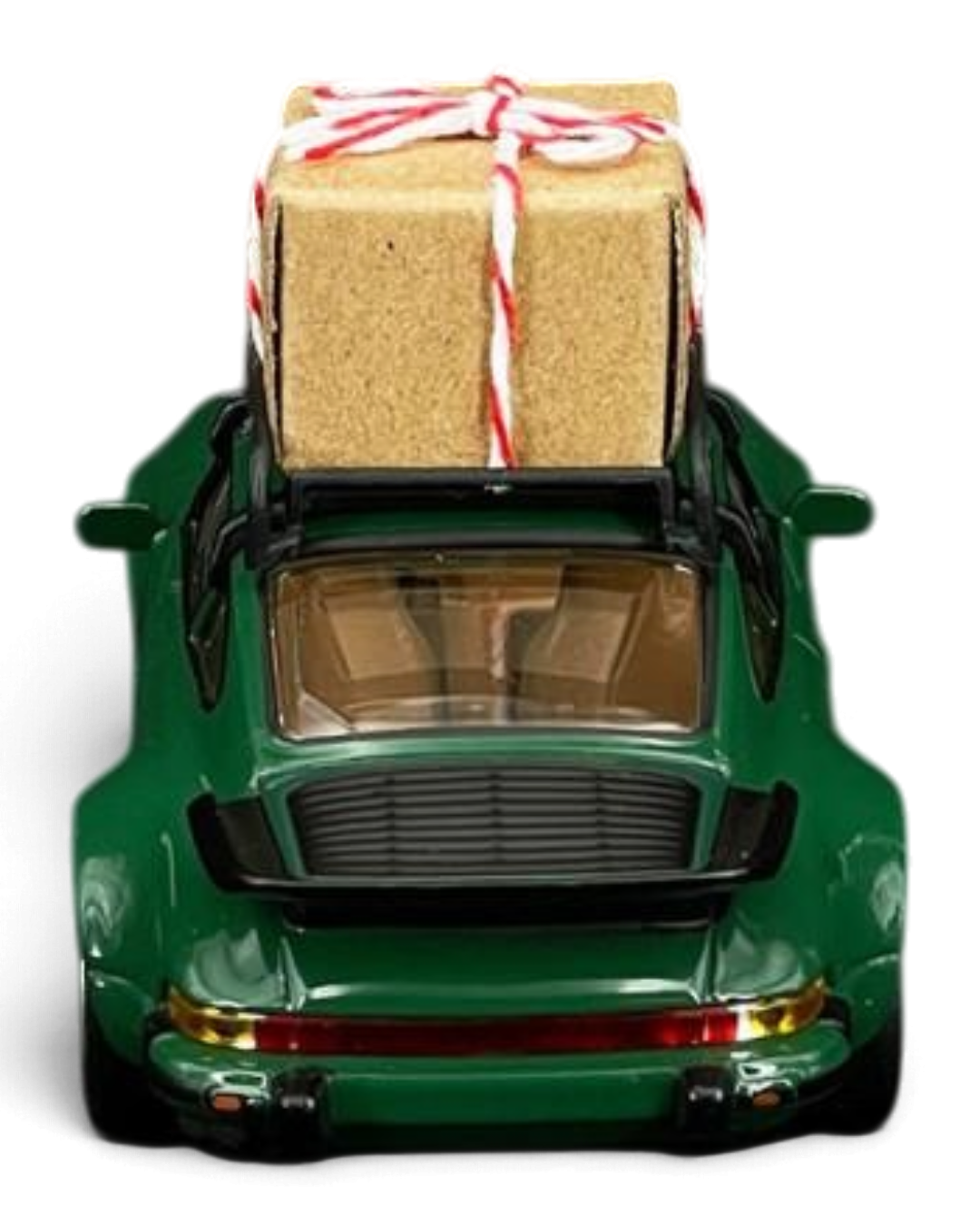 VaultifyUK 1:43 scale green Norev Porsche 911 Turbo 1978 Christmas edition model car with a gift on the roof rack