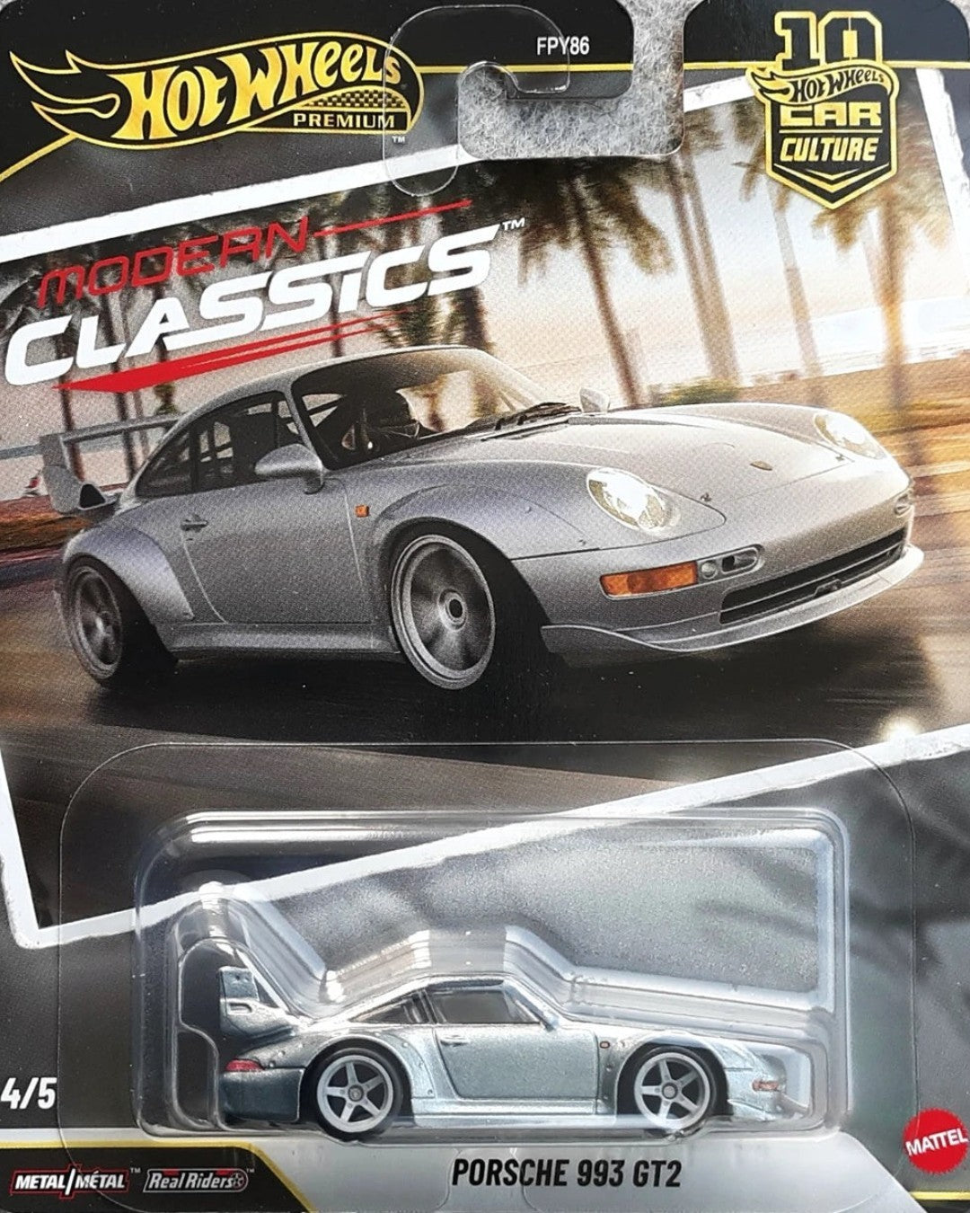 VaultifyUK Hot Wheels Premium Modern Classics Porsche 993 GT2 die-cast car in silver packaging