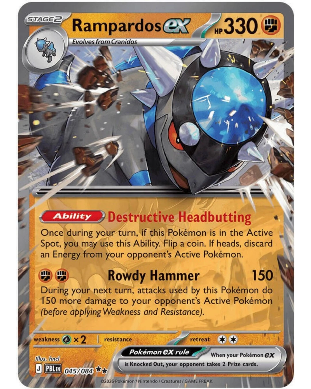 VaultifyUK Rampardos ex 045/084 Pitch Black Fighting-type Pokémon card with 330 HP and Destructive Headbutting ability