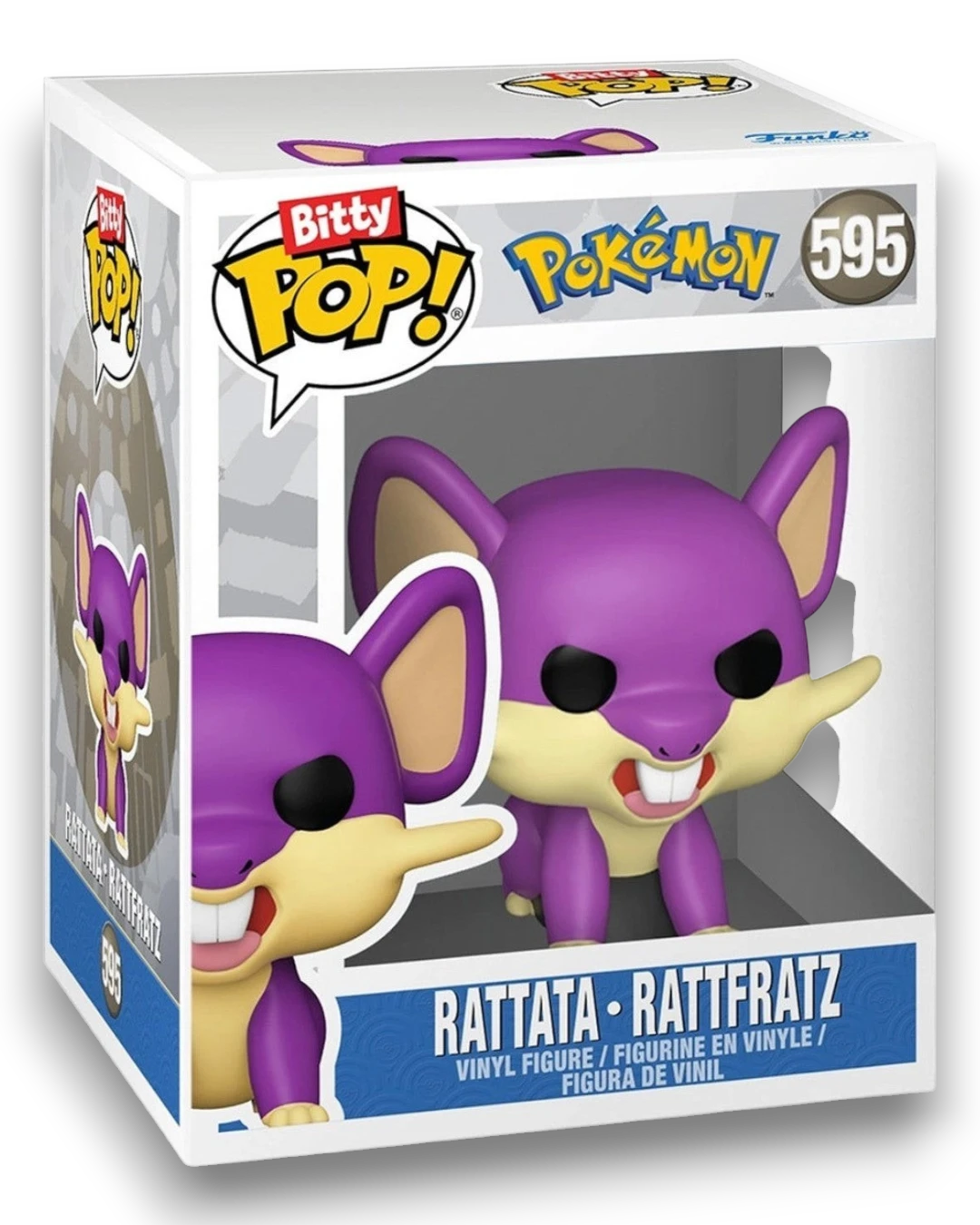 VaultifyUK Funko Bitty Pop! Rattata vinyl figure in display box featuring purple and cream Pokémon character design