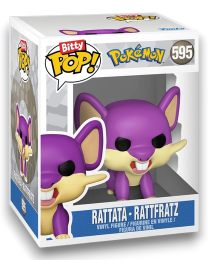 VaultifyUK Funko Bitty Pop! Rattata vinyl figure in display box featuring purple and cream Pokémon character design