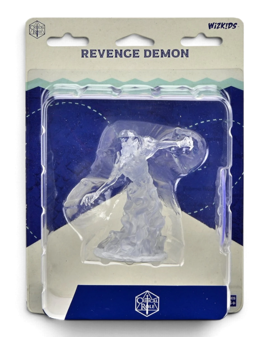 VaultifyUK Critical Role Revenge Demon unpainted translucent miniature in blister packaging