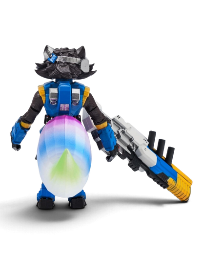 VaultifyUK ZD Toys Marvel Super War Rocket Raccoon 1/10 scale action figure back view with colorful tail and blaster