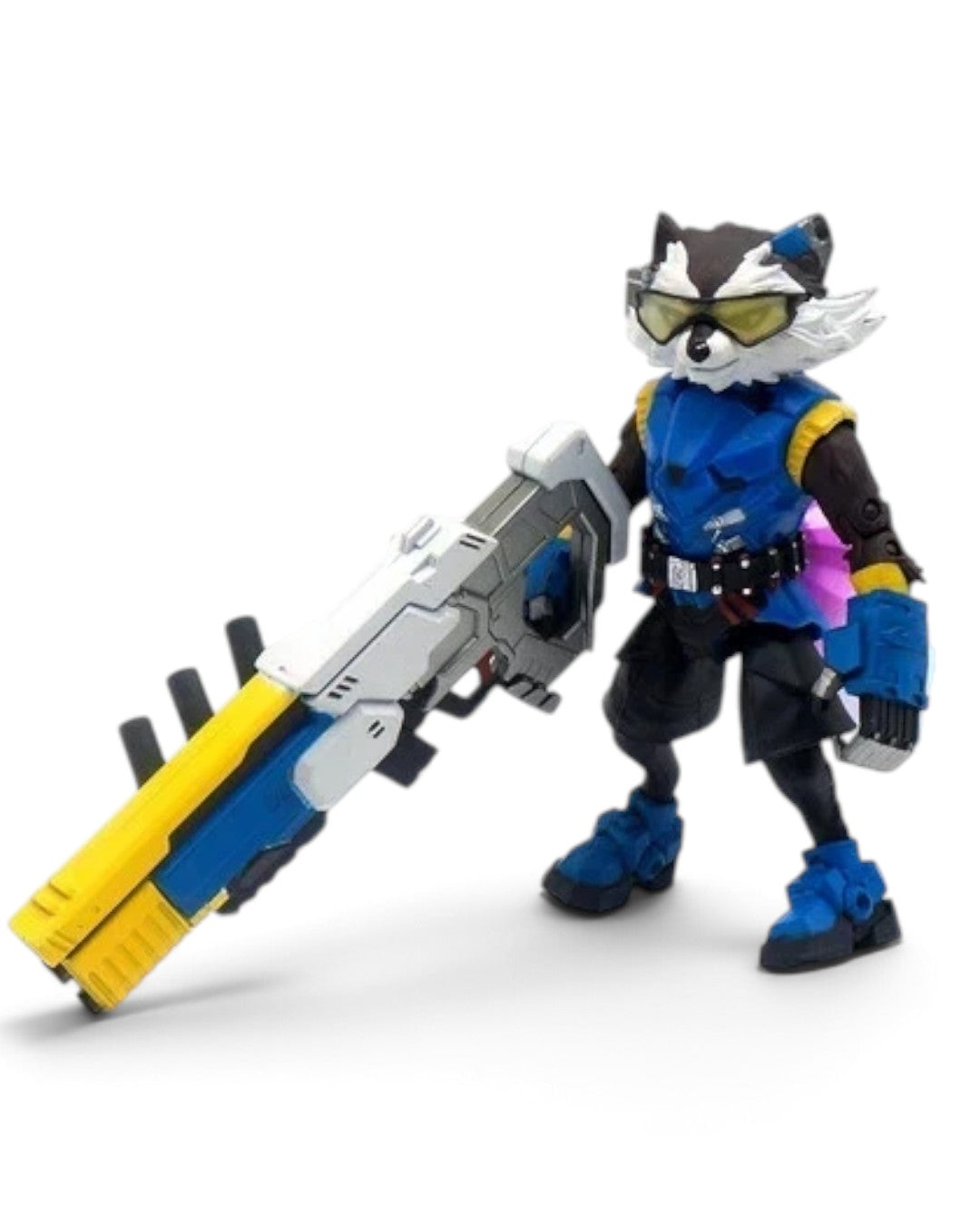 VaultifyUK ZD Toys Marvel Super War Rocket Raccoon 1/10 scale action figure with blue armor and large blaster weapon