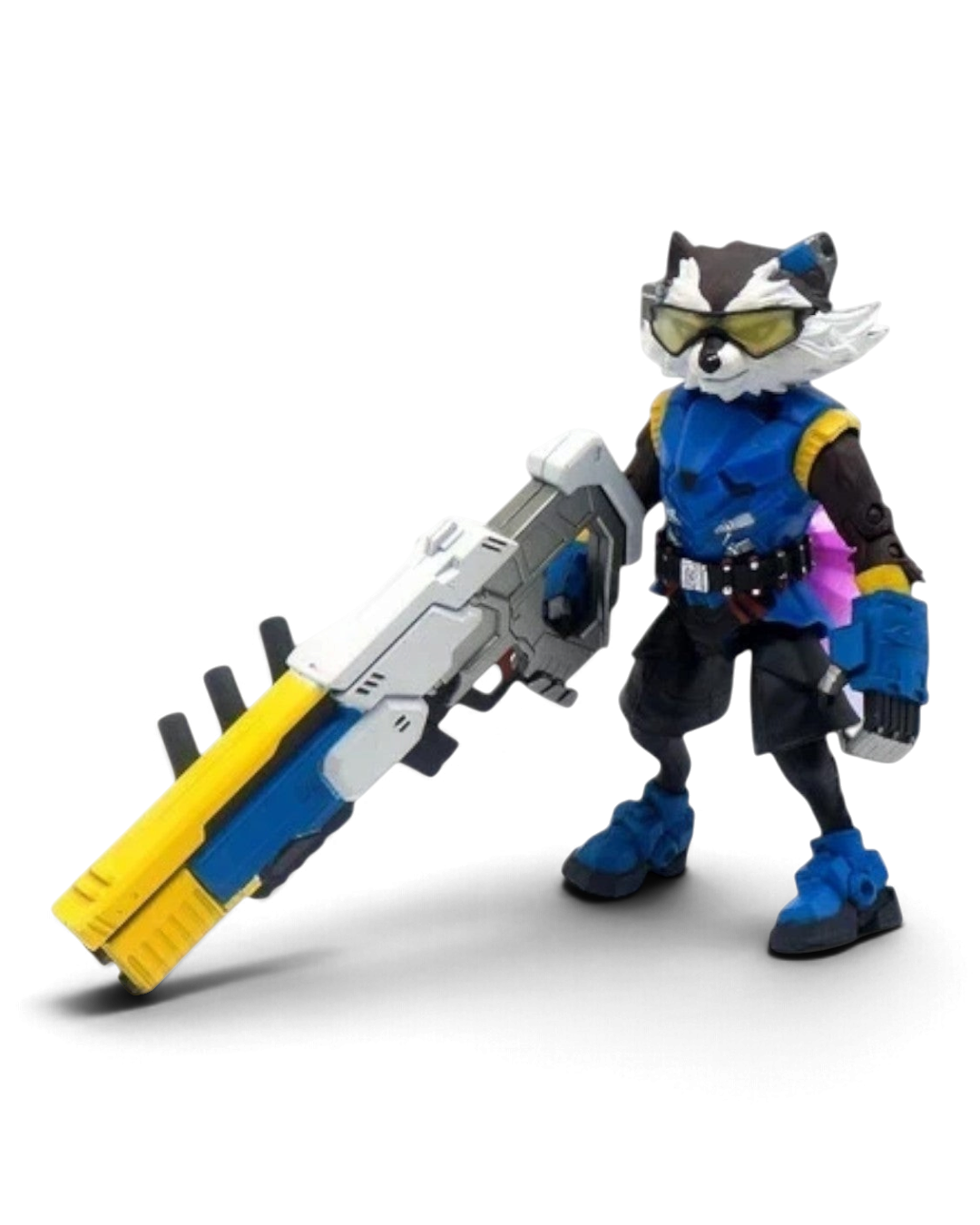 VaultifyUK ZD Toys Marvel Super War Rocket Raccoon 1/10 scale action figure with blue armor and large blaster weapon