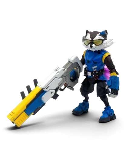 VaultifyUK ZD Toys Marvel Super War Rocket Raccoon 1/10 scale action figure with blue armor and large blaster weapon