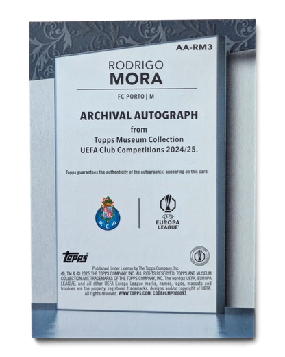 VaultifyUK 2024/25 Topps Museum Collection Rodrigo Mora Archival Autograph rookie card back view