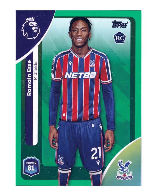 VaultifyUK Romain Esse 2025/26 Topps Premier League Green Parallel rookie card featuring Crystal Palace midfielder