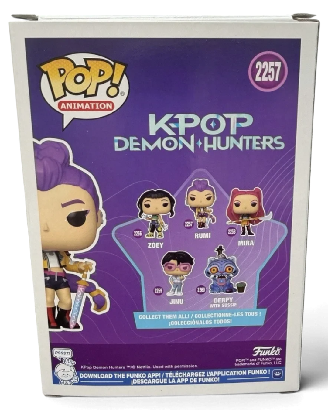 VaultifyUK KPop Demon Hunters Rumi Funko Pop box back showing character collection and branding