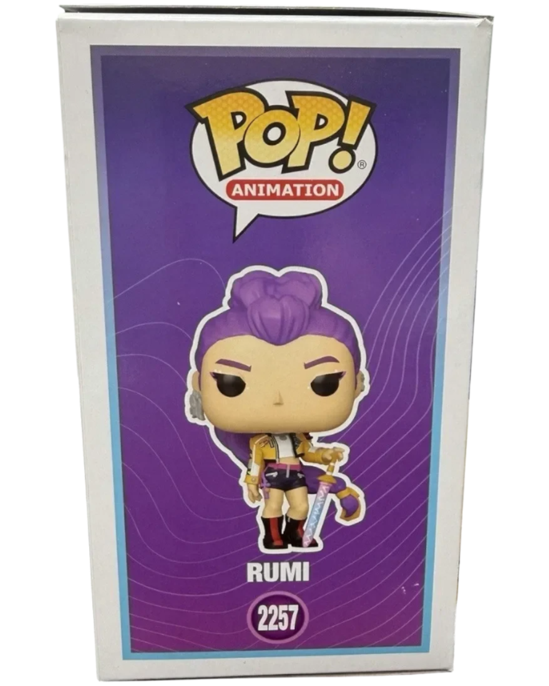 VaultifyUK Rumi #2257 KPop Demon Hunters Funko Pop figure in purple packaging with character illustration