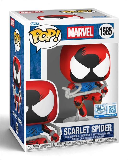 VaultifyUK Marvel Scarlet Spider #1585 Funko Pop! vinyl bobblehead in original packaging with special edition sticker.