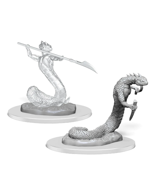 VaultifyUK Critical Role unpainted Serpentfolk and translucent Serpentfolk Ghost miniatures on round bases